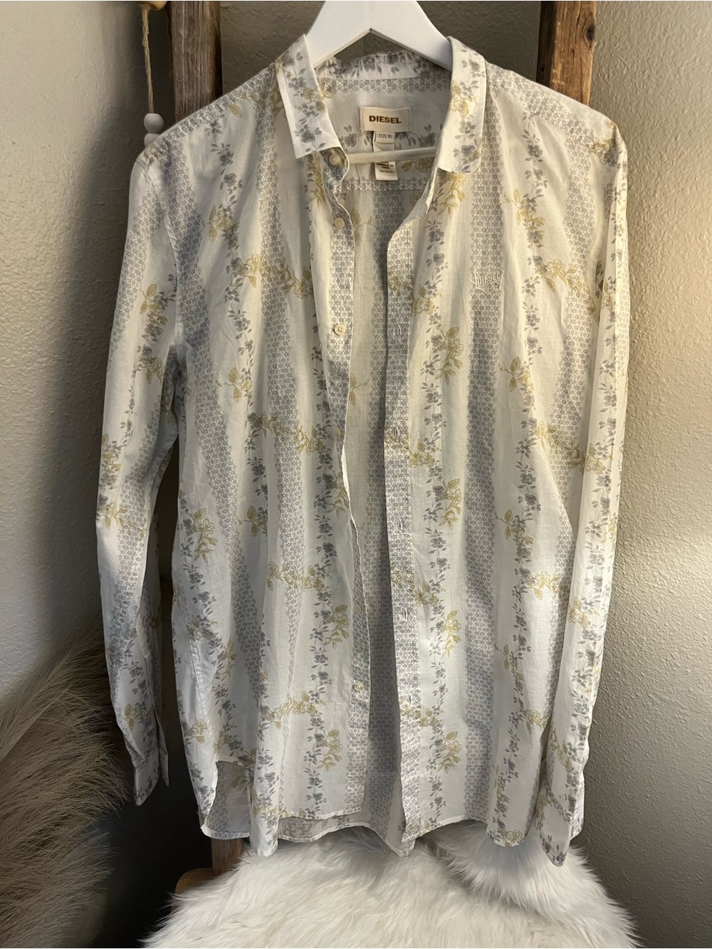 Diesel White Shirt with Yellow and white Floral Print